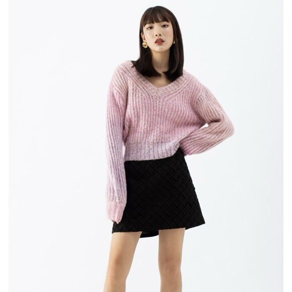 Chicwish Ombre V-Neck Knit Sweater Pink Size S/M Oversized Chunky Cropped - Picture 3 of 6